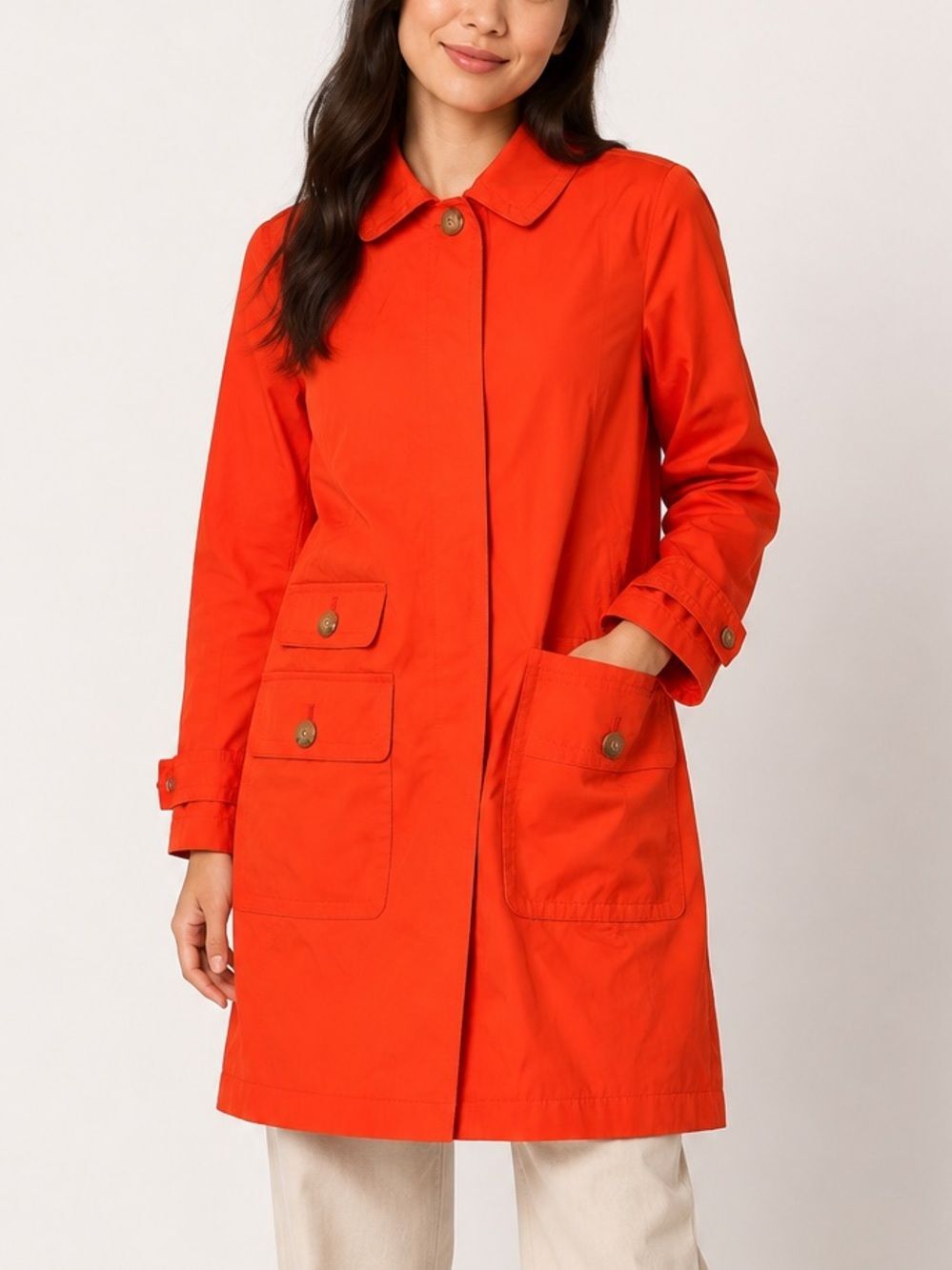 Talbots Orange Trench Coat Size 10 Belted Cotton Safari Jacket Fall Winter Chic